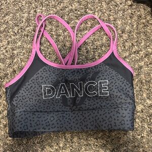 Gray and Pink Leopard Print Varsity Dance Sports Bra